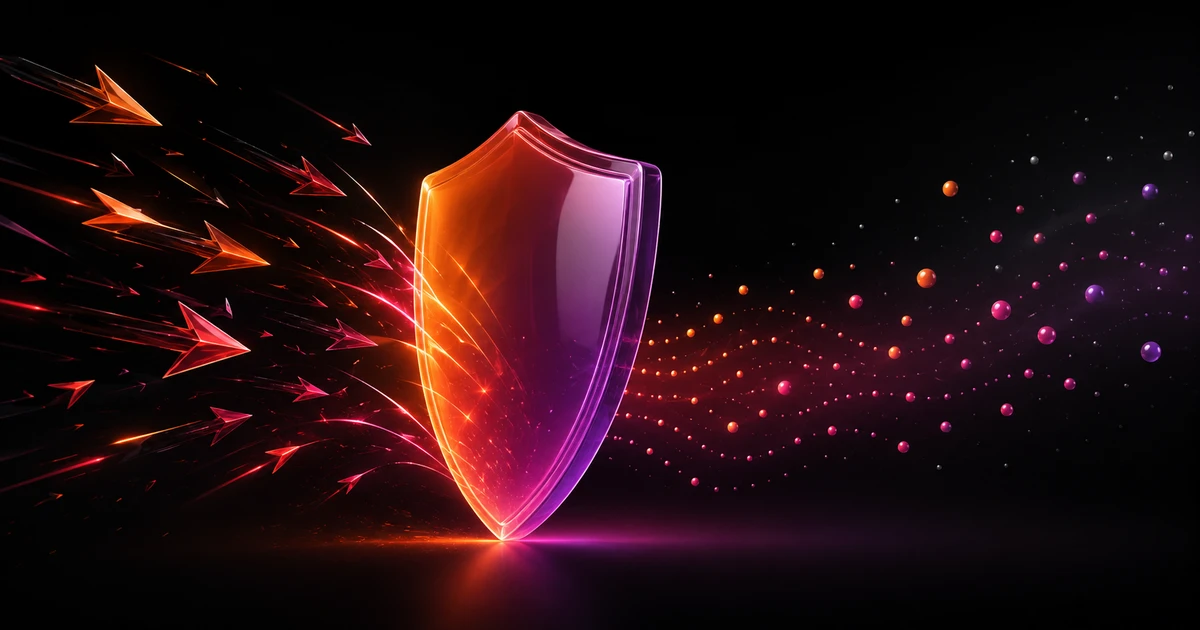 Is Instagram automation safe — glowing shield deflecting chaotic arrows while calm particles flow safely behind it